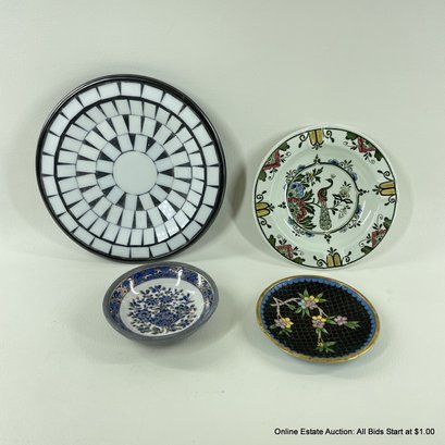 Four Assorted Decorative Plates And Ashtray Including Cloisonne And, Villeroy And Boch, Mosaic