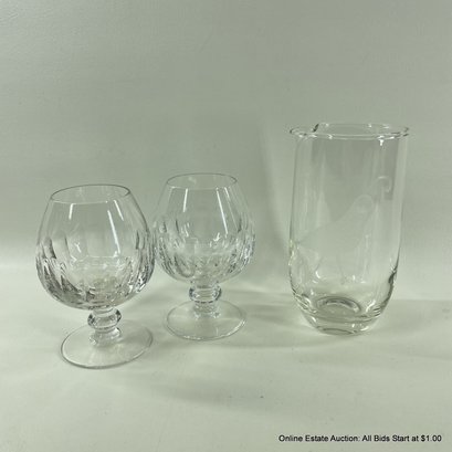 Etched Quail Small Pitcher And Two Villeroy & Boch Glasses