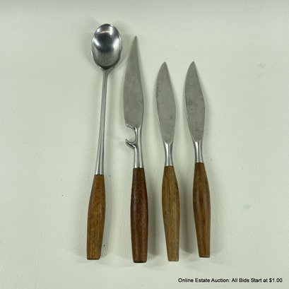 Dansk Designs Germany Wood Handled Stainless Steel Knives And Teaspoon