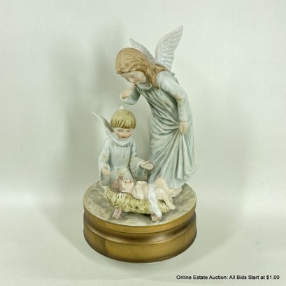 Gorham Porcelain Baby Jesus And Angels Music Box, Plays Silent Night
