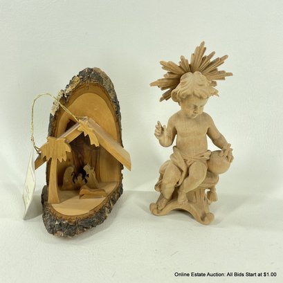 Josef Albl Holzschnitzereien Oberammergau Child Jesus Carved Wood Figurine And Nativity Scene Ornament