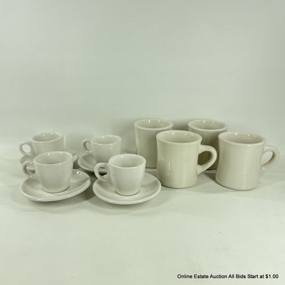 4 Ultima China Basic White Espresso Cups And Saucers 4 White Diner Mugs