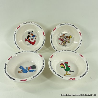 Vintage Kelloggs Cereal Bowls, Complete 1995 Collector Set Of 4 Plastic