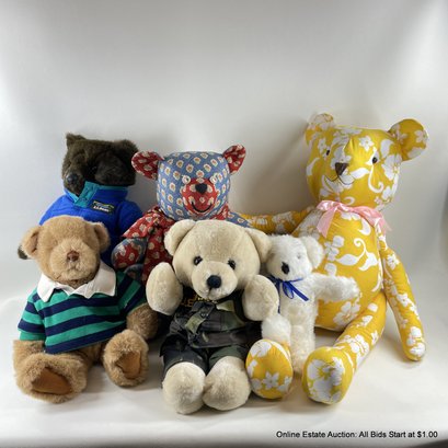 Six Assorted Stuffed Bears Including Gund, L.L Bean, Vermont Teddy Bear Co. And More