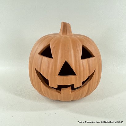 Terra Cotta Carved Pumpkin Jack-o-lantern Halloween Decor
