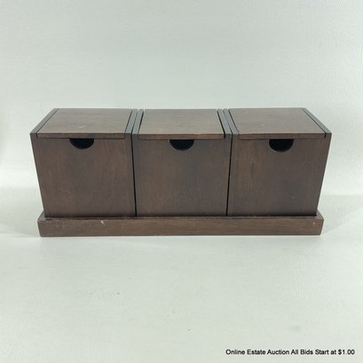 Trio Of Wooden Desktop Storage Boxes With Hinged Lids In Tray