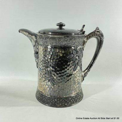 C. & J. Allen Quadruple Plate Silver Plated Pitcher With Hinged Lid And Porcelain Interior