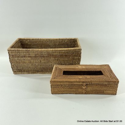 Woven Grass Storage Basket & Tissue Box Holder
