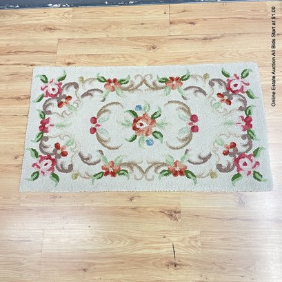 Vintage Rose Patterned Hooked Area 44' X 24'Rug