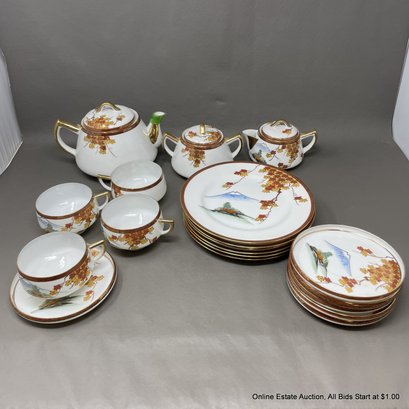 Japanese Porcelain Litho-Pane Tea Set 19pc (Local Pick Up Or UPS Store Ship Only)