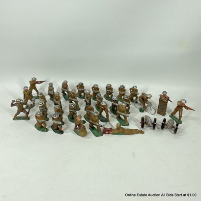 Large Lot Of Thirty-three Assorted Barclay Manoil Metal Military Figurines
