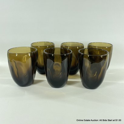 Russel Wright Set Of 6 Smokey Imperial Pinch Tumblers Glassware