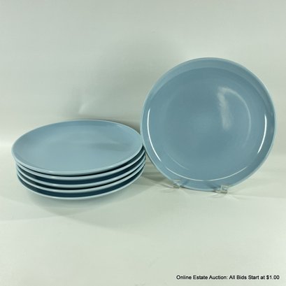 Russel Wright Iroquois Set Of 6 Blue Dinner Plates