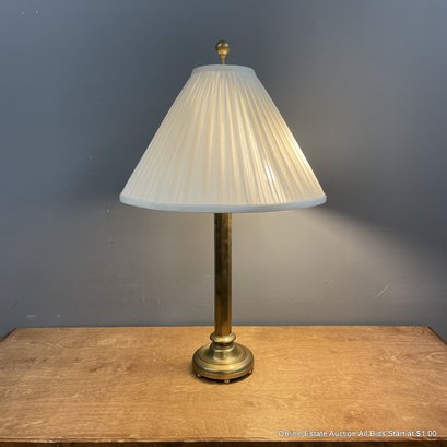 Brass  Tall Table Lamp With Pleated Shade And Double Bulbs (Local Pick-Up Or UPS Store Shipping Only)