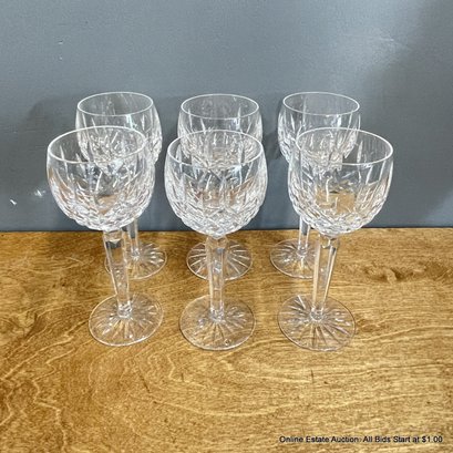 6 Waterford Lismore Pattern Crystal Hock Wine Glasses