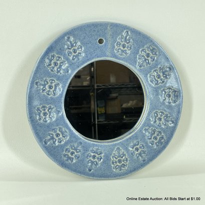 Small Round Mirror With Stamped Ceramic Frame