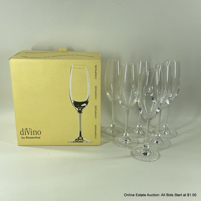 Set Of 6 DiVino By Rosenthal Champagne Flutes In Box