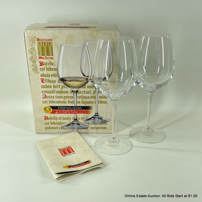 Pair Of Primavera Di Cristallo Made In Italy White Wine Glasses In Box