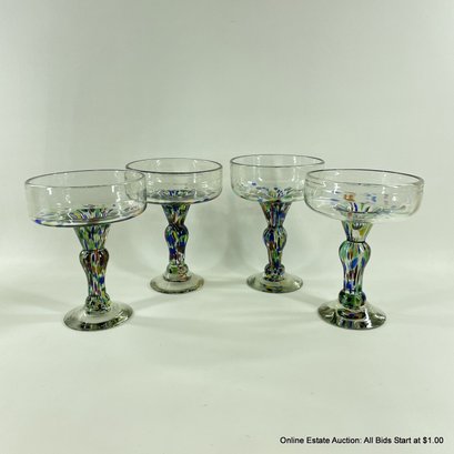 Four Mexican Glass Margarita Glasses