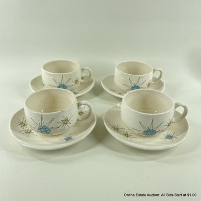 Four Sets Of  Vintage MCM Franciscan Ware Starburst Cups And Saucers