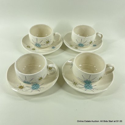 Four Sets Of  Vintage MCM Franciscan Ware Starburst Cups And Saucers