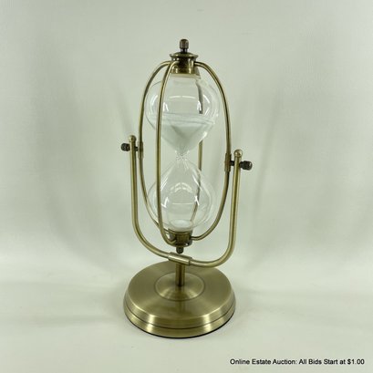 Rotating White Sand Hour Glass On Brass Stand