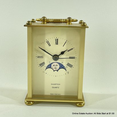 Hampton Quartz Carriage Clock With Brass Case & Moon Phase Dial