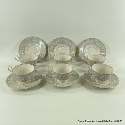 Set Of 6 Franciscan Gray Renaissance Cups And Saucers