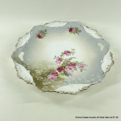 Vintage Prussian Porcelain Handled Plate With Rose Motif