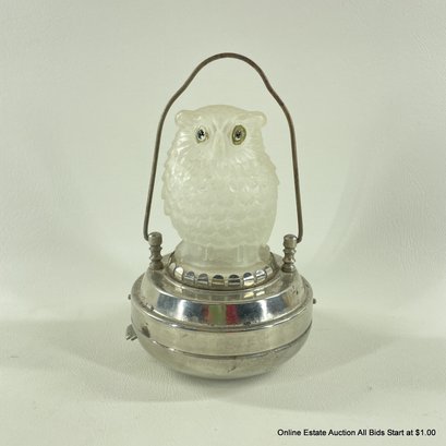 Vintage Diminutive Satin Glass Battery Operated Owl Lantern Made In Japan