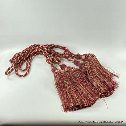 Four Red And Gold Cord Curtain Tassel Tie Backs