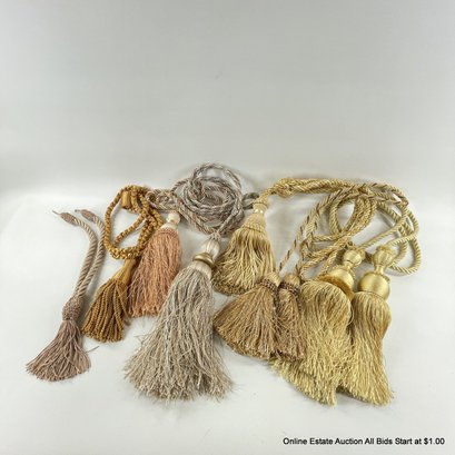 Seven Assorted Tassel Curtain Tiebacks And Cords