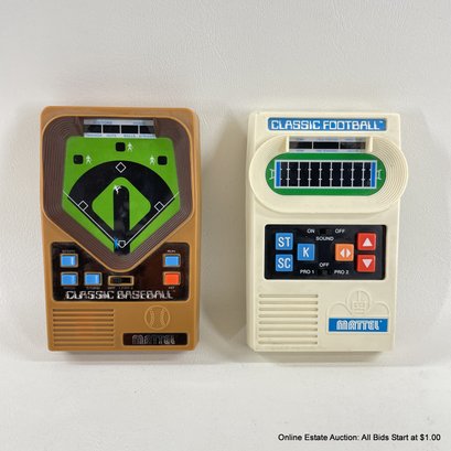 Two Vintage Mattel Hand Held Classic Baseball And Classic Football Games