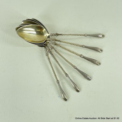 6 Antique Stage Hooves 800 Silver Demitasse Spoons, Possibly From Frits-Bemberg, 50 Grams Total Weight