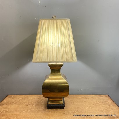 Large Brass Table Lamp With Pleated Fabric Shade (LOCAL PICK UP ONLY)