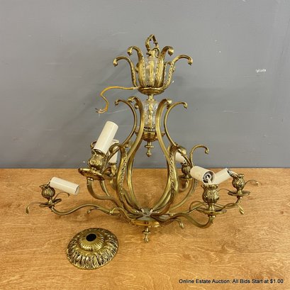 Vintage Brass Candelabra Chandelier With Old Wiring , Missing Bulbs (LOCAL PICK UP OR UPS STORE SHIP ONLY)