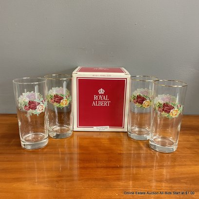 4 Old Country Roses By Royal Albert Highball Glasses In Original Box