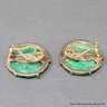 Pair Of Icey Green Jadeite And 14K Yellow Gold Omega Back Earrings