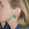 Pair Of Icey Green Jadeite And 14K Yellow Gold Omega Back Earrings