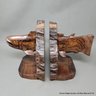 Hand-Carved Hardwood Fish Bookends And Small Fish Sculpture Signed W.E.