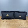 Two Fringed Silk Throw Pillows With Antique Royal Arms Patches