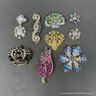 9 Piece Gold And Silver Tone Statement Brooches Rhinestones  Crystals And Glass