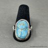 Sterling Silver Carved Blue Stone Scarab Hinged Shank Ring Signed CCYP