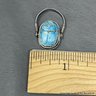 Sterling Silver Carved Blue Stone Scarab Hinged Shank Ring Signed CCYP