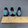 3 Rings With Blue Stone And Crushed Blue Stone Elements