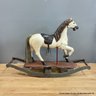 Realistic White Wood Rocking Horse With Metal Wheels And Horsehair Tail & Leather Saddle