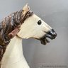 Realistic White Wood Rocking Horse With Metal Wheels And Horsehair Tail & Leather Saddle