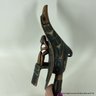 Ken Kidder Carved Wood Raven Rattle With Leather Wrapped Handle