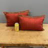 Pair Of Red Beaded Down Filled Accent Pillows