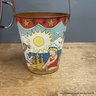 Pottery Barn Large Red Party Bucket And Vintage Inspired Metal Beach Pail With Children Motif